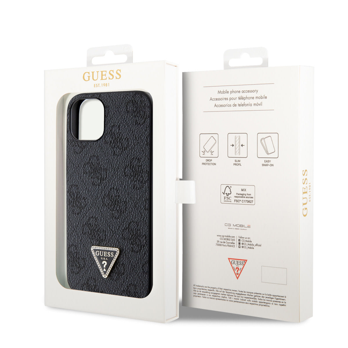 Guess iPhone 14 & 13 TPU Hardcase - 4G Logo - Strass - Black