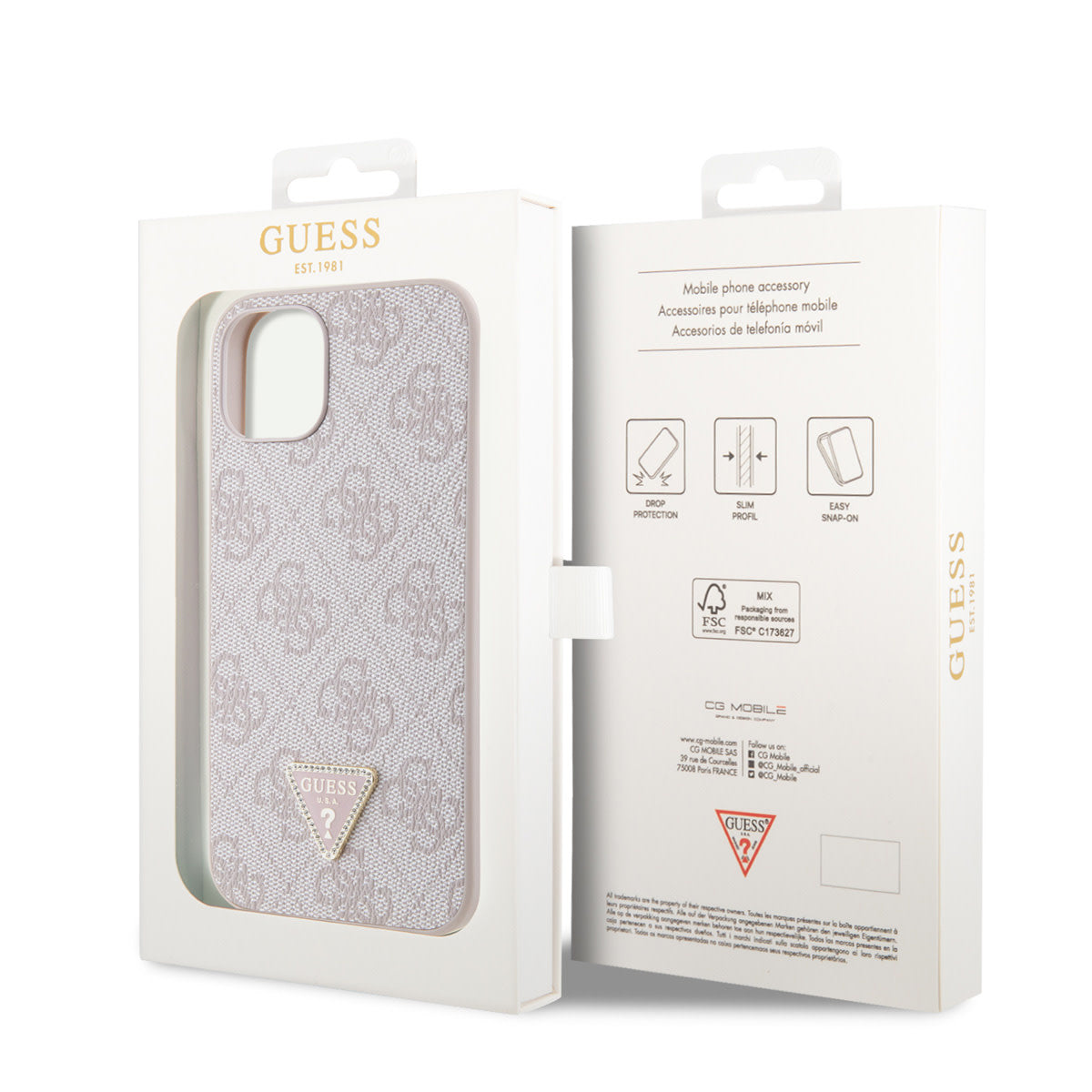 Guess iPhone 14 & 13 Hardcase - 4G Logo - Strass - Pink