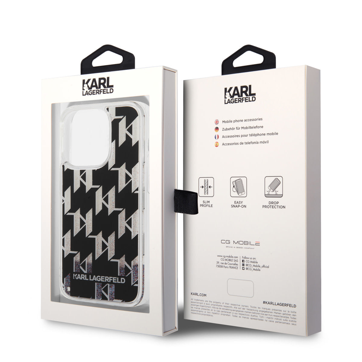 Karl Lagerfeld iPhone 14 Pro TPU Backcover - Liquid Glitter - Monogram - Black