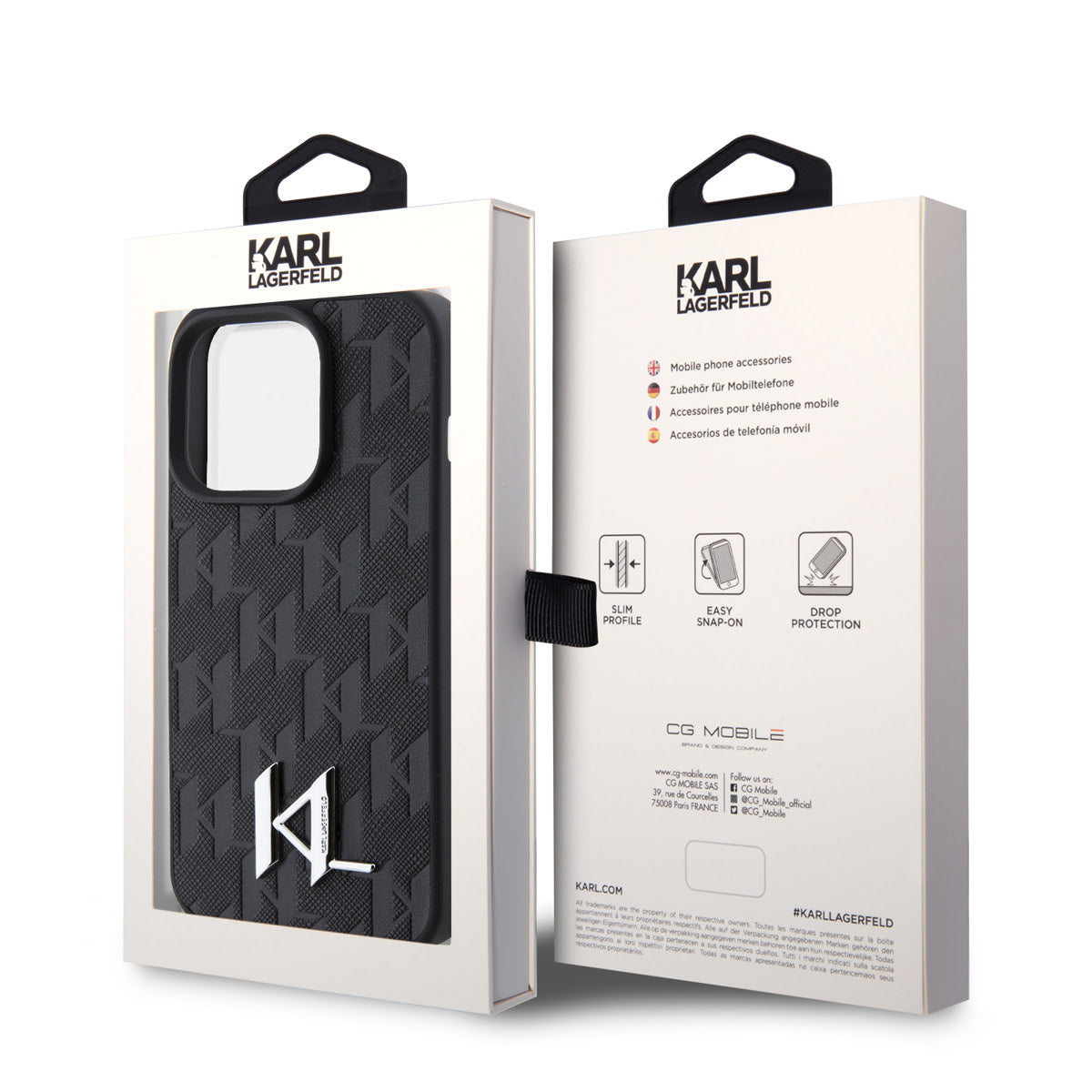 Karl Lagerfeld iPhone 15 Pro Max TPU Hardcase - Hot Stamp - KL Metal Logo - Monogram - Black