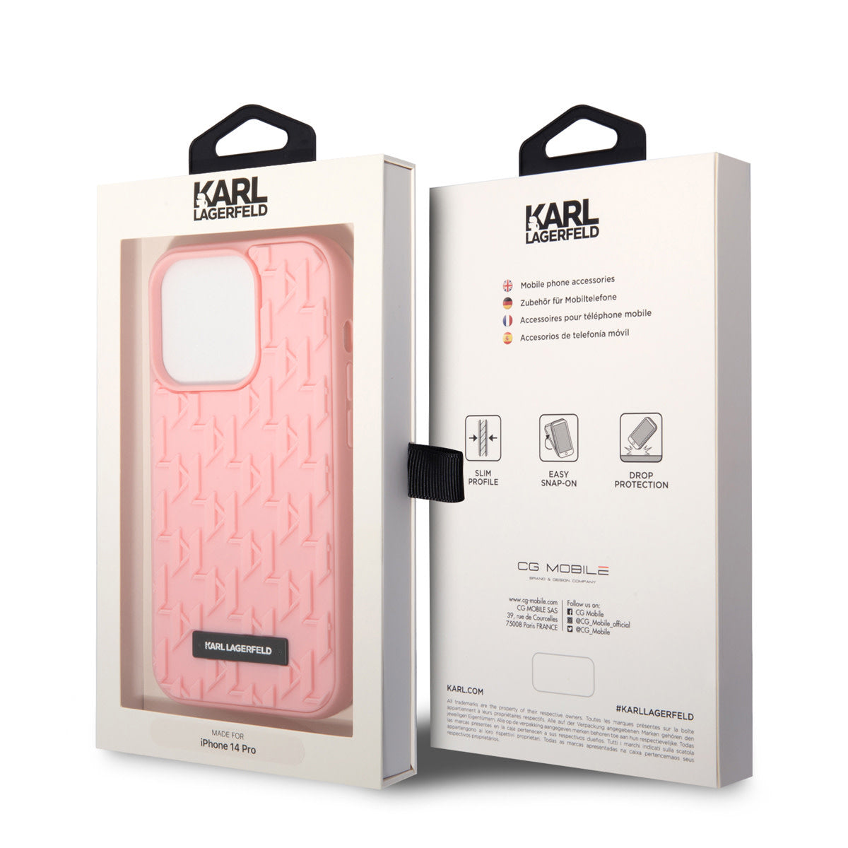 Karl Lagerfeld iPhone 14 Pro Hardcase Backcover - Saffiano Leather - Metal Logo - Pink