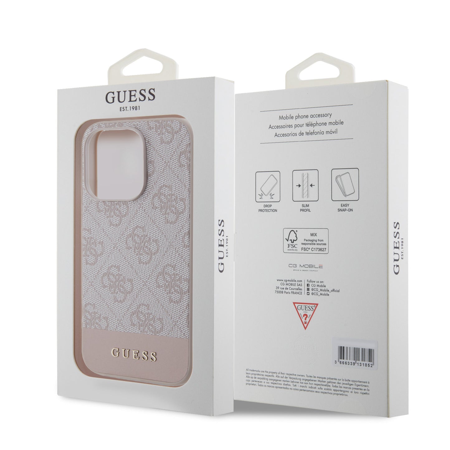 Guess iPhone 15 Pro Hardcase - Magsafe - 4G Pu Bottom - Pink
