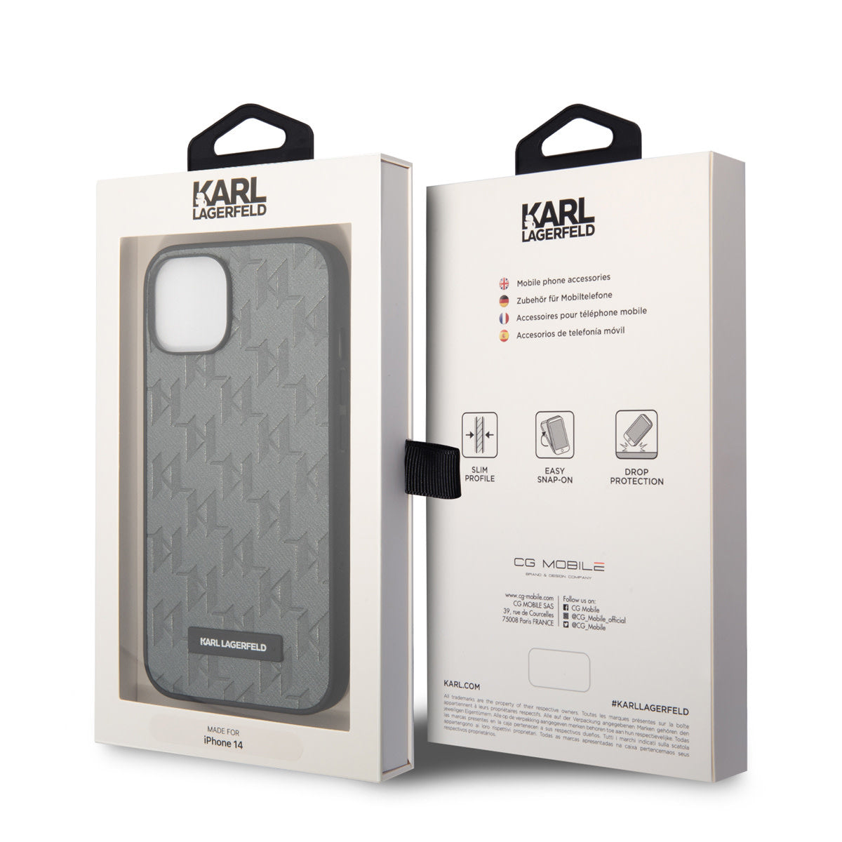 Karl Lagerfeld iPhone 14 & 13 Hardcase Backcover - Saffiano Leather - Metal Logo - Grey