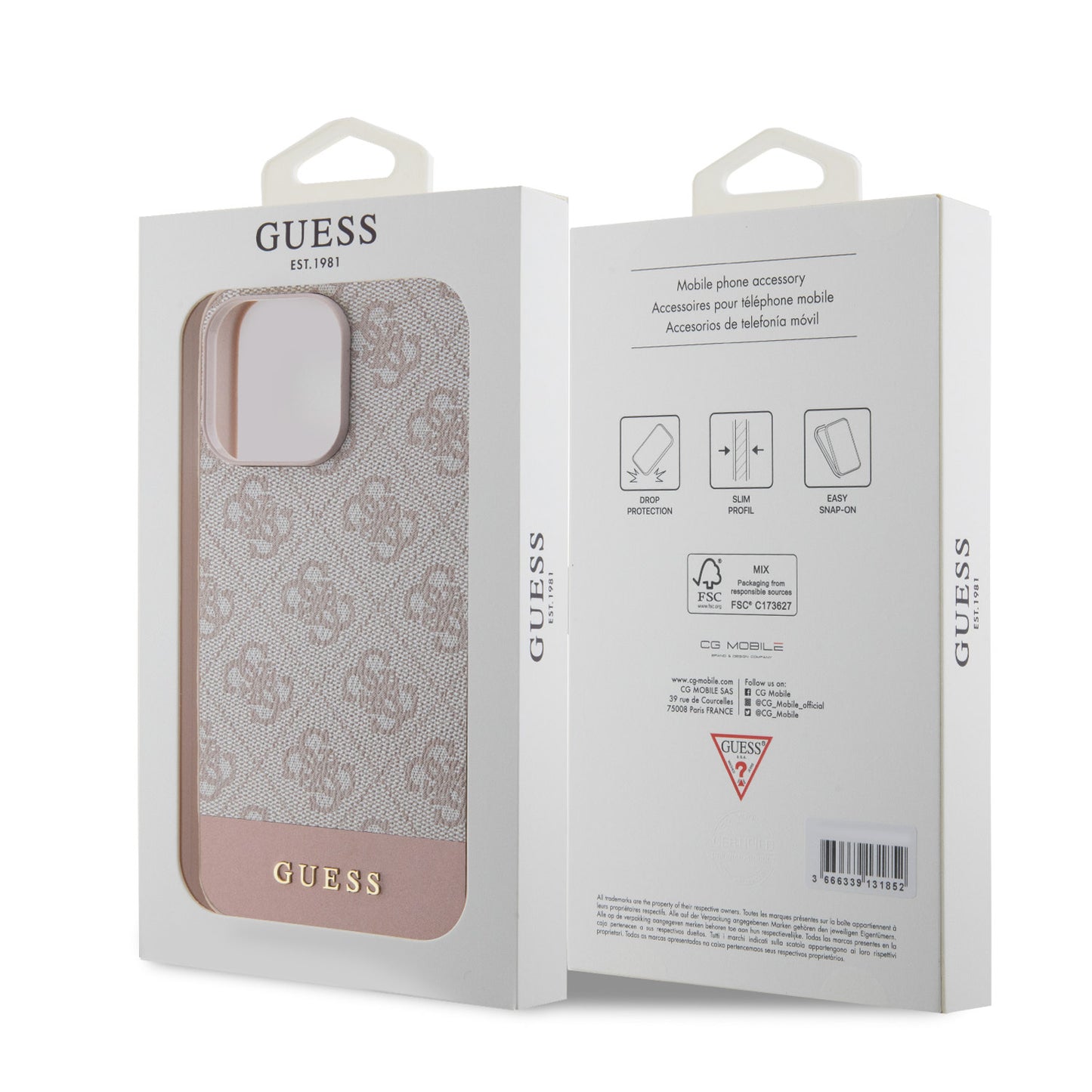 Guess iPhone 15 Pro Max Hardcase - Magsafe - 4G Pu Bottom - Pink