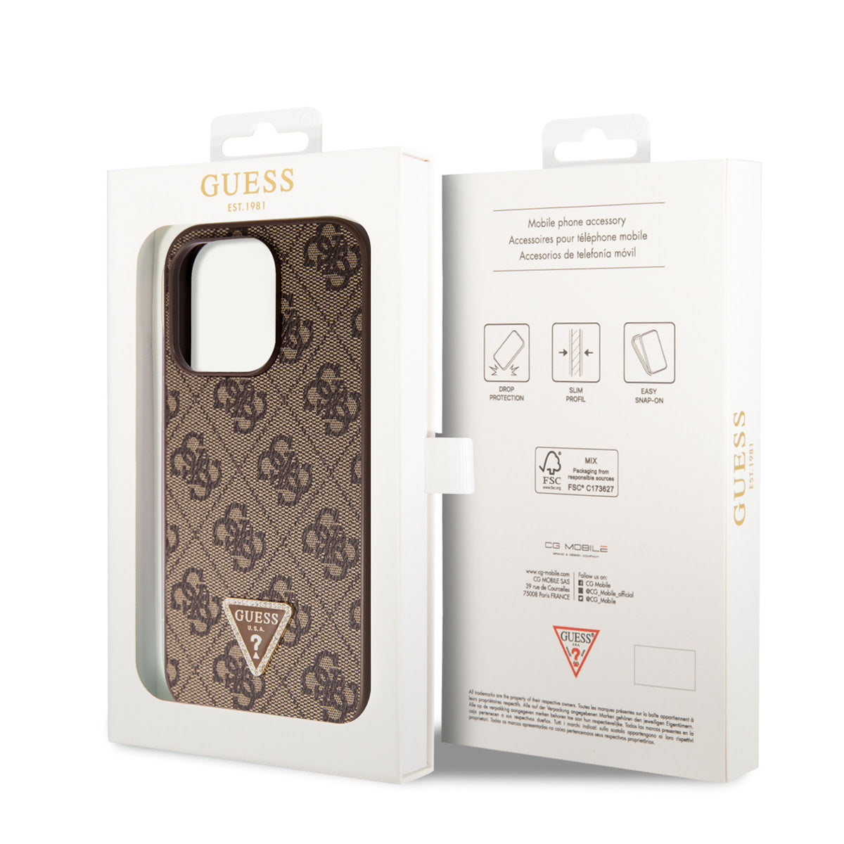 Guess iPhone 14 Pro Hardcase - 4G Logo - Strass - Brown