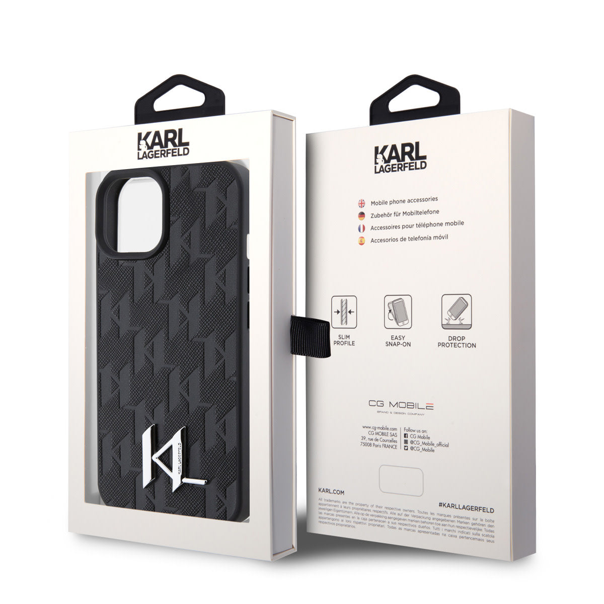 Karl Lagerfeld iPhone 15 TPU Hardcase - Hot Stamp - KL Metal Logo - Monogram - Black