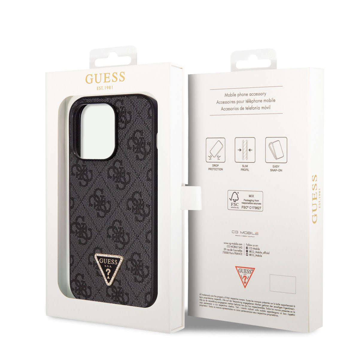 Guess iPhone 14 Pro Hardcase - 4G Logo - Strass - Black