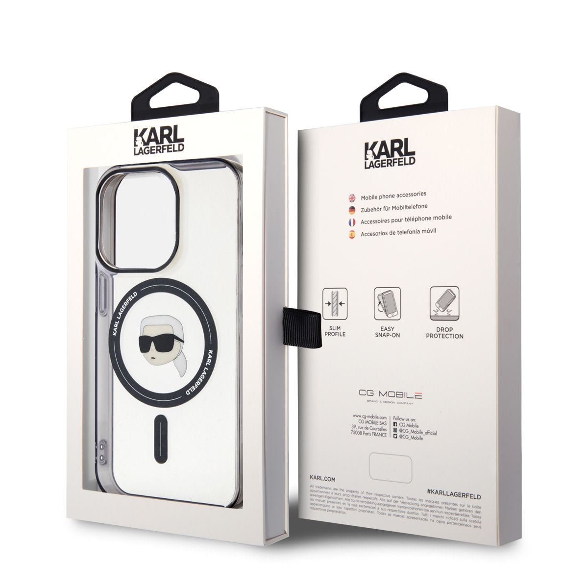 Karl Lagerfeld iPhone 15 Pro TPU Hardcase - Magsafe Compatible - Karl's Head - Transparent