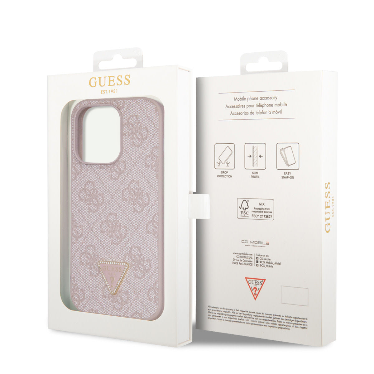 Guess iPhone 14 Pro Hardcase - 4G Logo - Strass - Pink