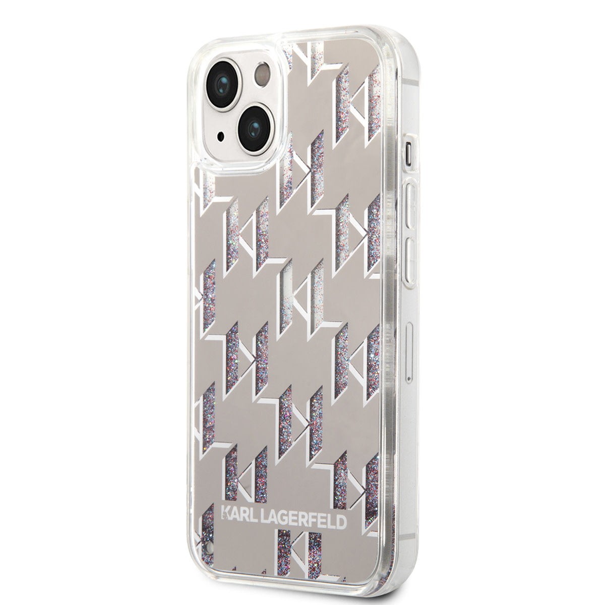 Karl Lagerfeld iPhone 14 & 13 TPU Backcover - Liquid Glitter - Monogram - Silver