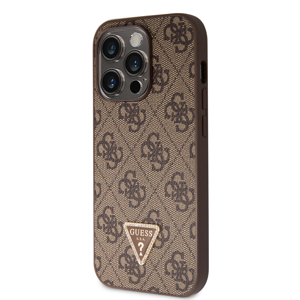 Guess iPhone 14 Pro Hardcase - 4G Logo - Strass - Brown