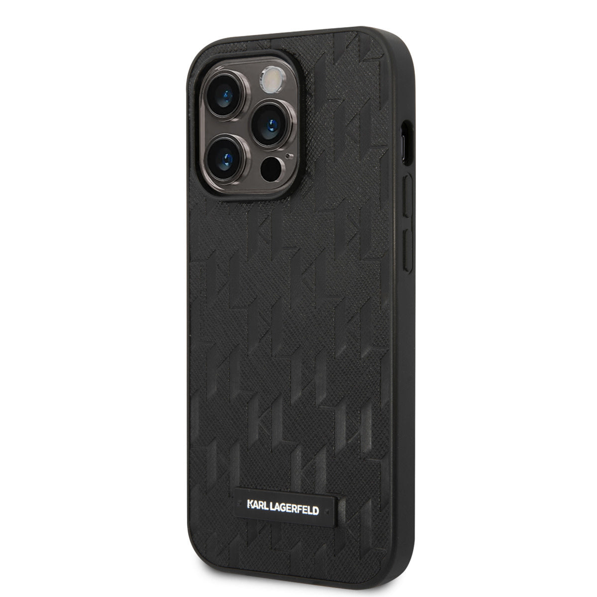 Karl Lagerfeld iPhone 14 Pro Hardcase Backcover - Saffiano Leather - Metal Logo - Black
