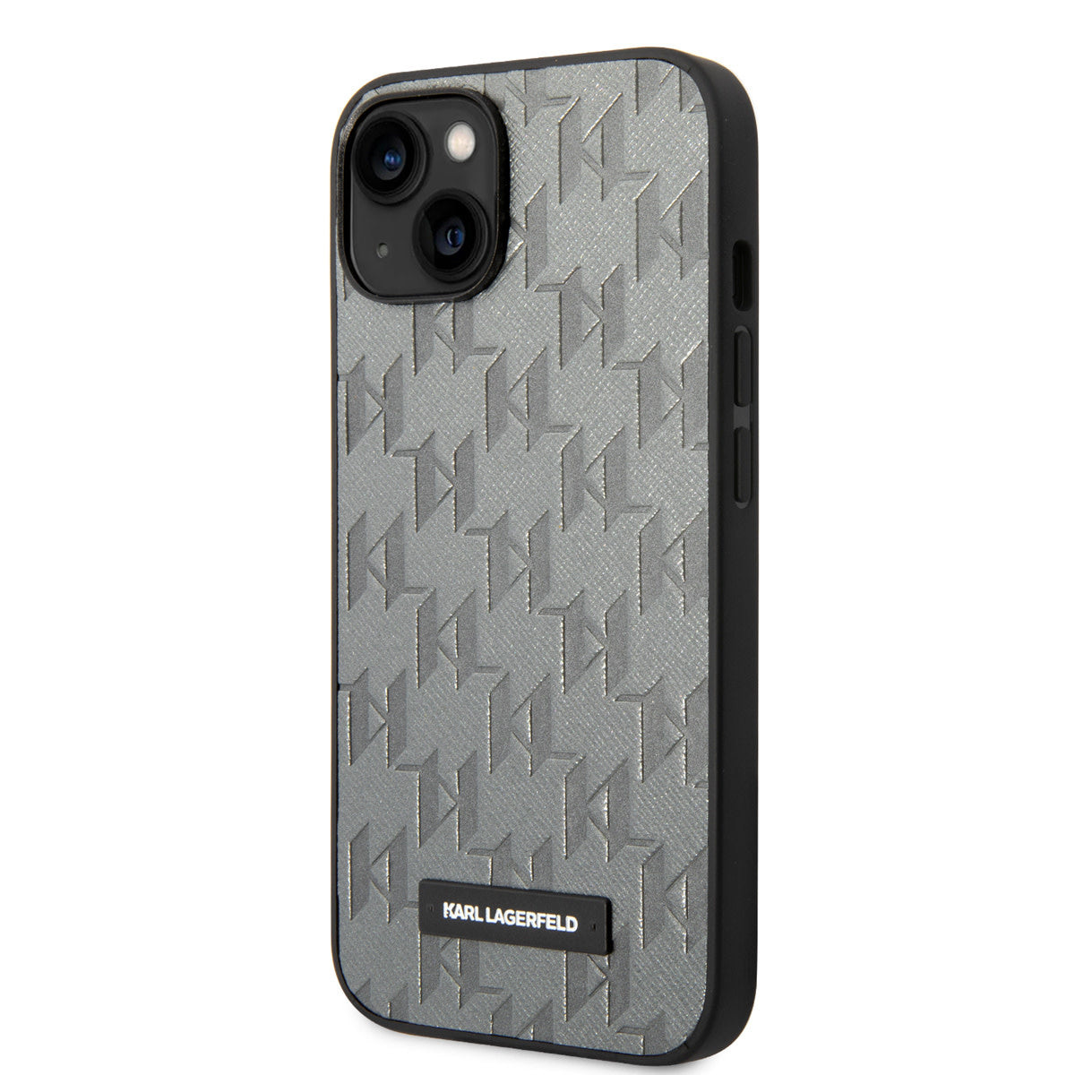 Karl Lagerfeld iPhone 14 & 13 Hardcase Backcover - Saffiano Leather - Metal Logo - Grey