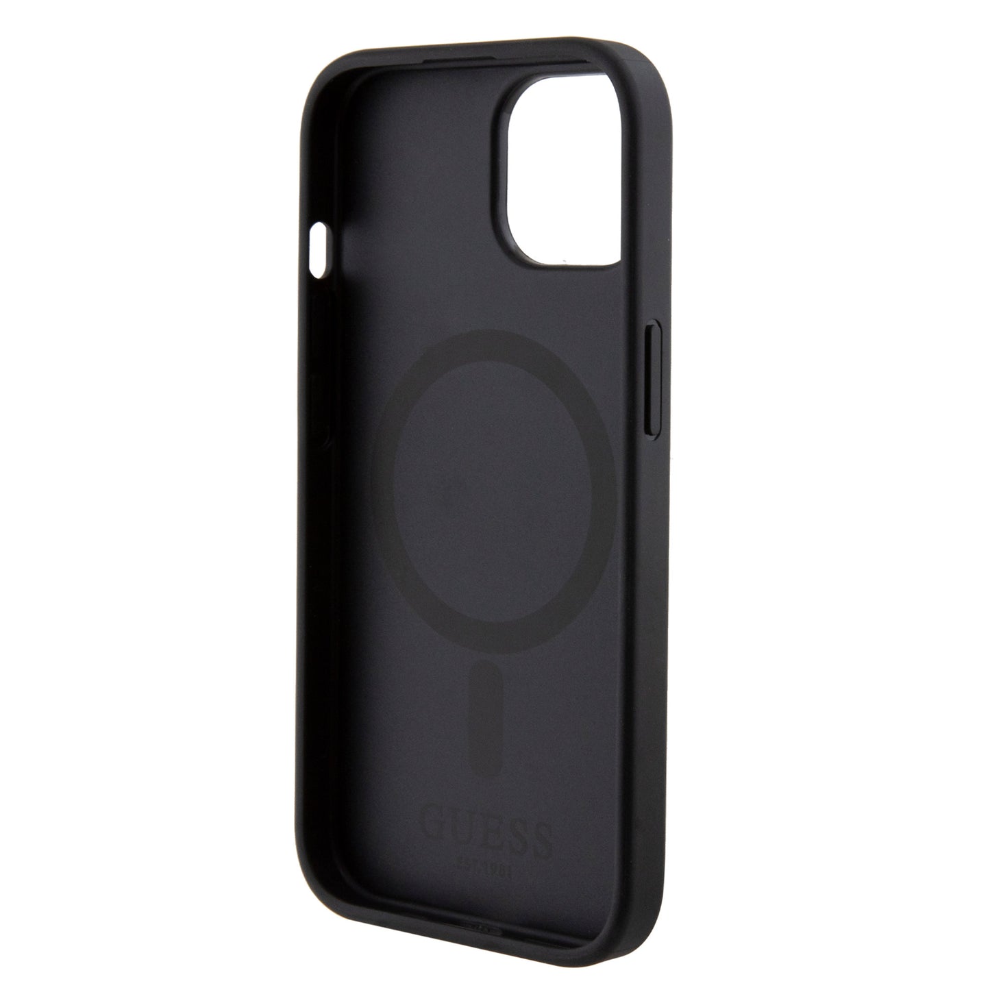 Guess iPhone 15 Hardcase - Magsafe - 4G Pu Bottom - Black