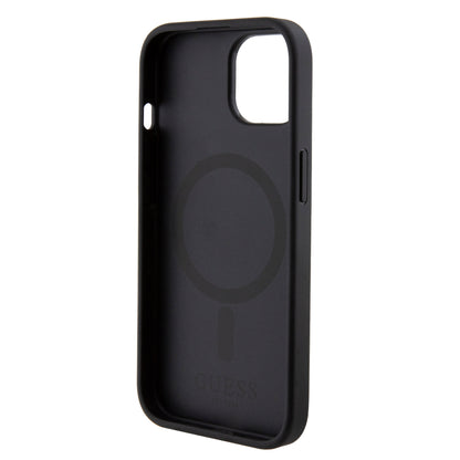 Guess iPhone 15 Hardcase - Magsafe - 4G Pu Bottom - Black