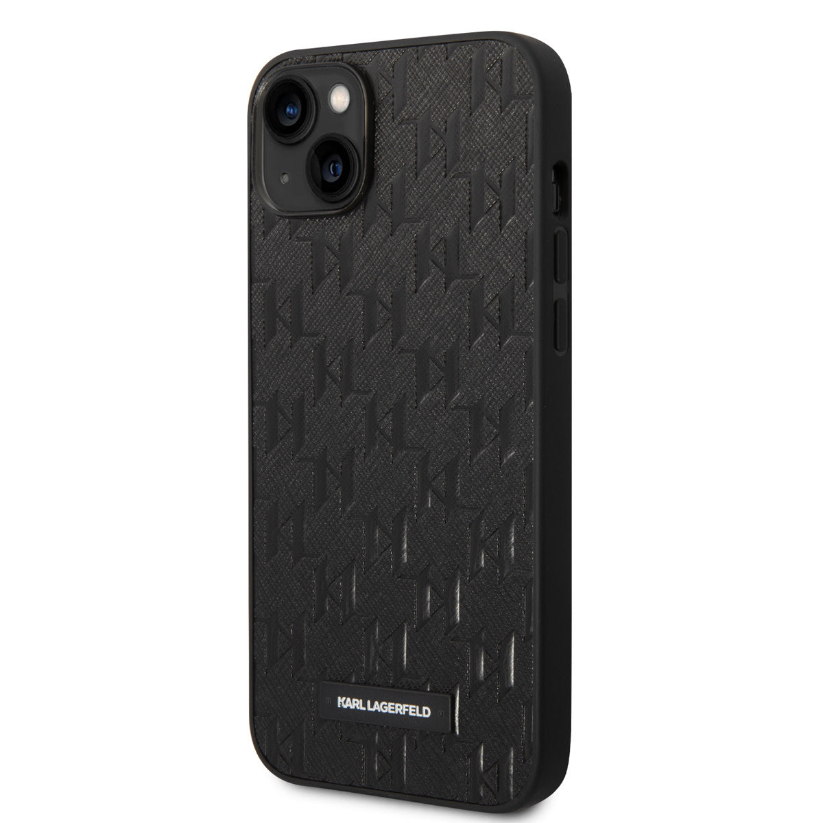 Karl Lagerfeld iPhone 14 & 15 Plus Hardcase Backcover - Saffiano Leather - Metal Logo - Black