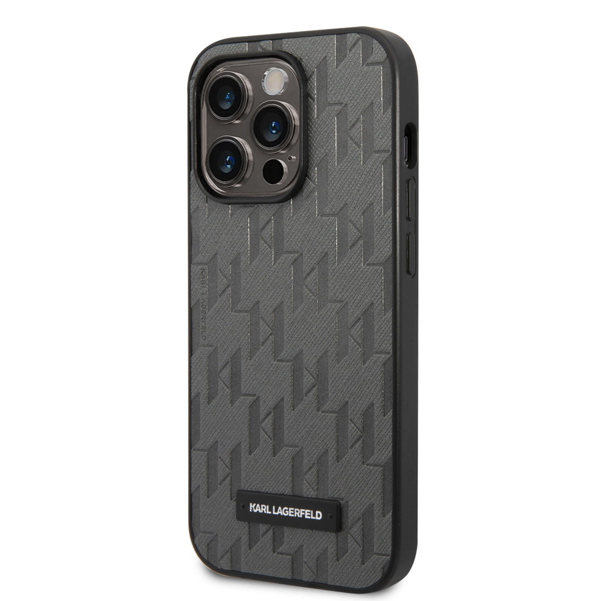 Karl Lagerfeld iPhone 14 Pro Hardcase Backcover - Saffiano Leather - Metal Logo - Grey