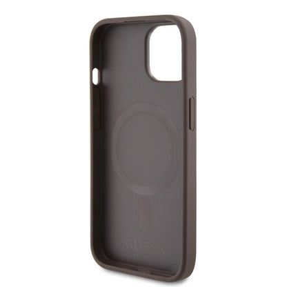 Guess iPhone 15 Hardcase - Magsafe - 4G Pu Bottom - Brown