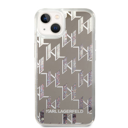 Karl Lagerfeld iPhone 14 & 13 TPU Backcover - Liquid Glitter - Monogram - Silver