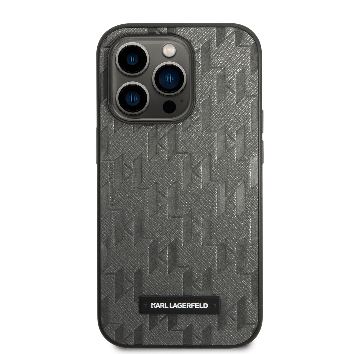 Karl Lagerfeld iPhone 14 Pro Hardcase Backcover - Saffiano Leather - Metal Logo - Grey
