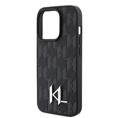Karl Lagerfeld iPhone 15 Pro TPU Hardcase - Hot Stamp - KL Metal Logo - Monogram - Black