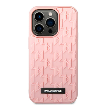 Karl Lagerfeld iPhone 14 Pro Hardcase Backcover - Saffiano Leather - Metal Logo - Pink