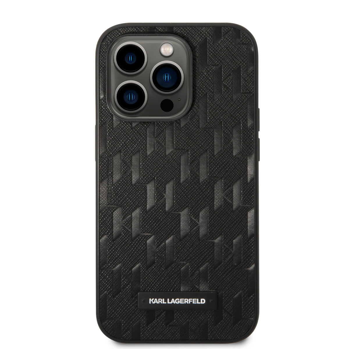 Karl Lagerfeld iPhone 14 Pro Hardcase Backcover - Saffiano Leather - Metal Logo - Black