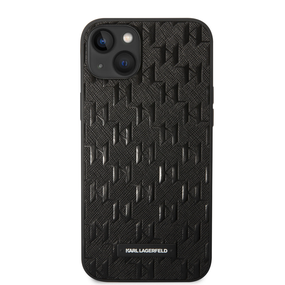 Karl Lagerfeld iPhone 14 & 15 Plus Hardcase Backcover - Saffiano Leather - Metal Logo - Black