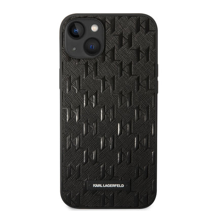 Karl Lagerfeld iPhone 14 & 15 Plus Hardcase Backcover - Saffiano Leather - Metal Logo - Black