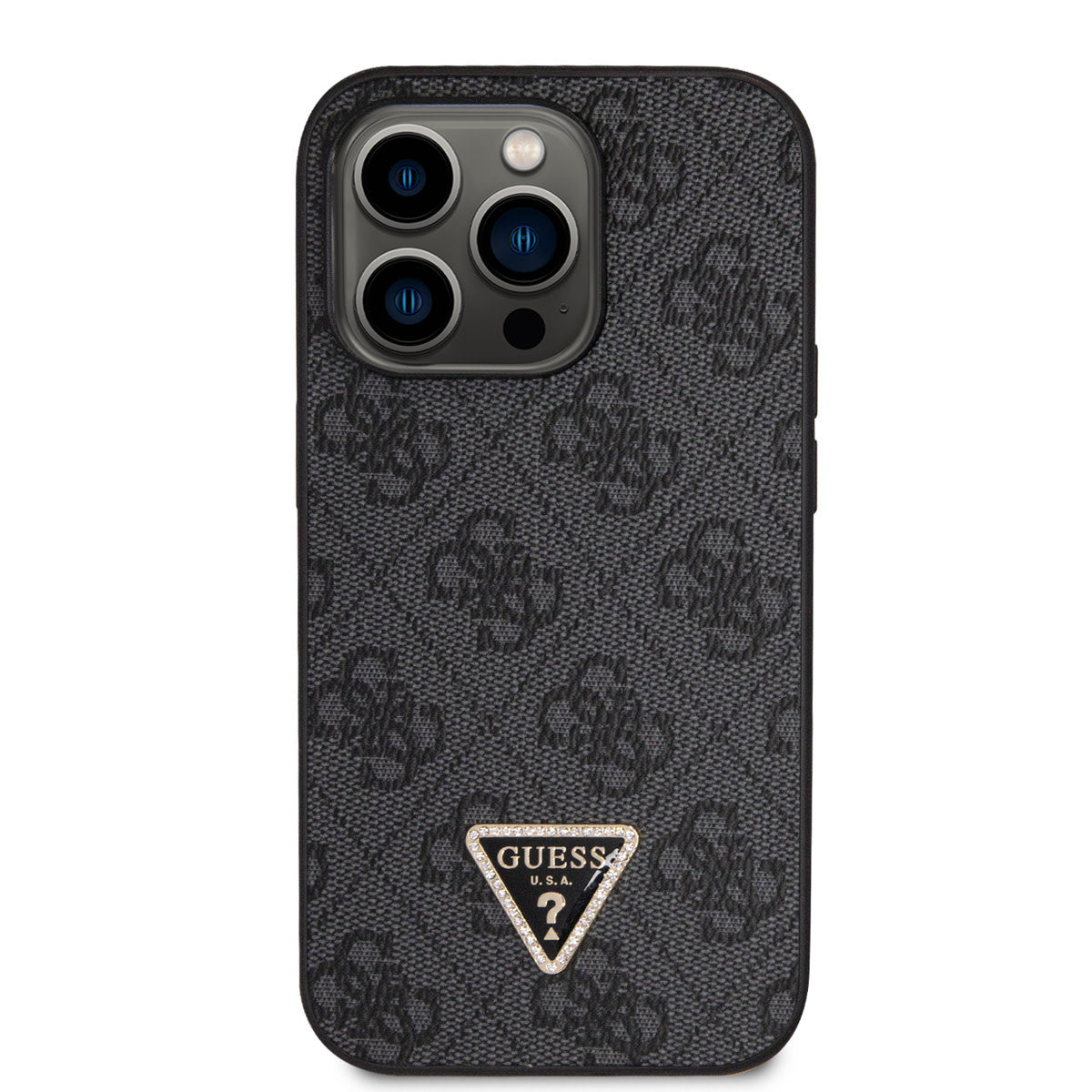 Guess iPhone 14 Pro Hardcase - 4G Logo - Strass - Black