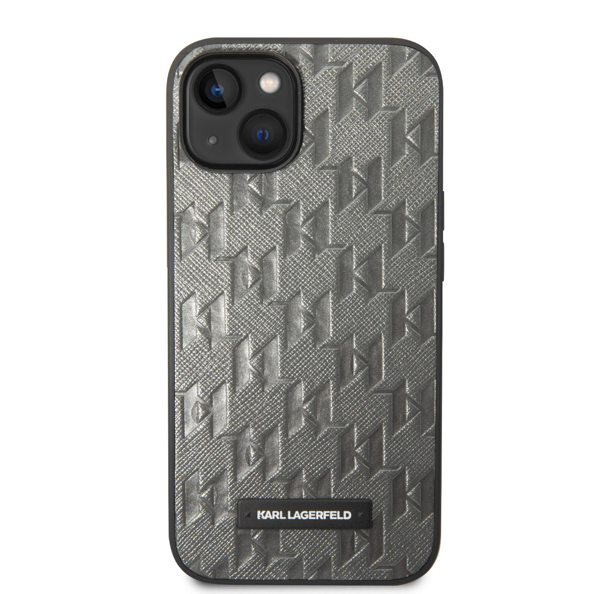 Karl Lagerfeld iPhone 14 & 13 Hardcase Backcover - Saffiano Leather - Metal Logo - Grey