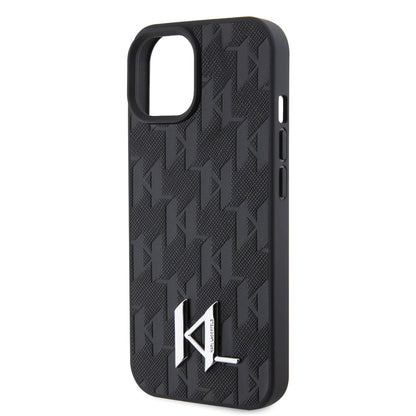 Karl Lagerfeld iPhone 15 TPU Hardcase - Hot Stamp - KL Metal Logo - Monogram - Black