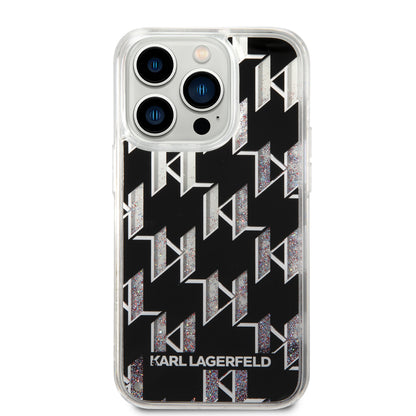Karl Lagerfeld iPhone 14 Pro TPU Backcover - Liquid Glitter - Monogram - Black