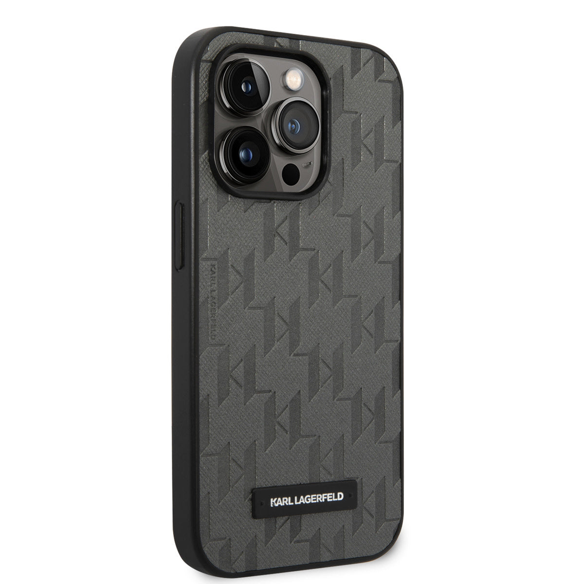 Karl Lagerfeld iPhone 14 Pro Hardcase Backcover - Saffiano Leather - Metal Logo - Grey