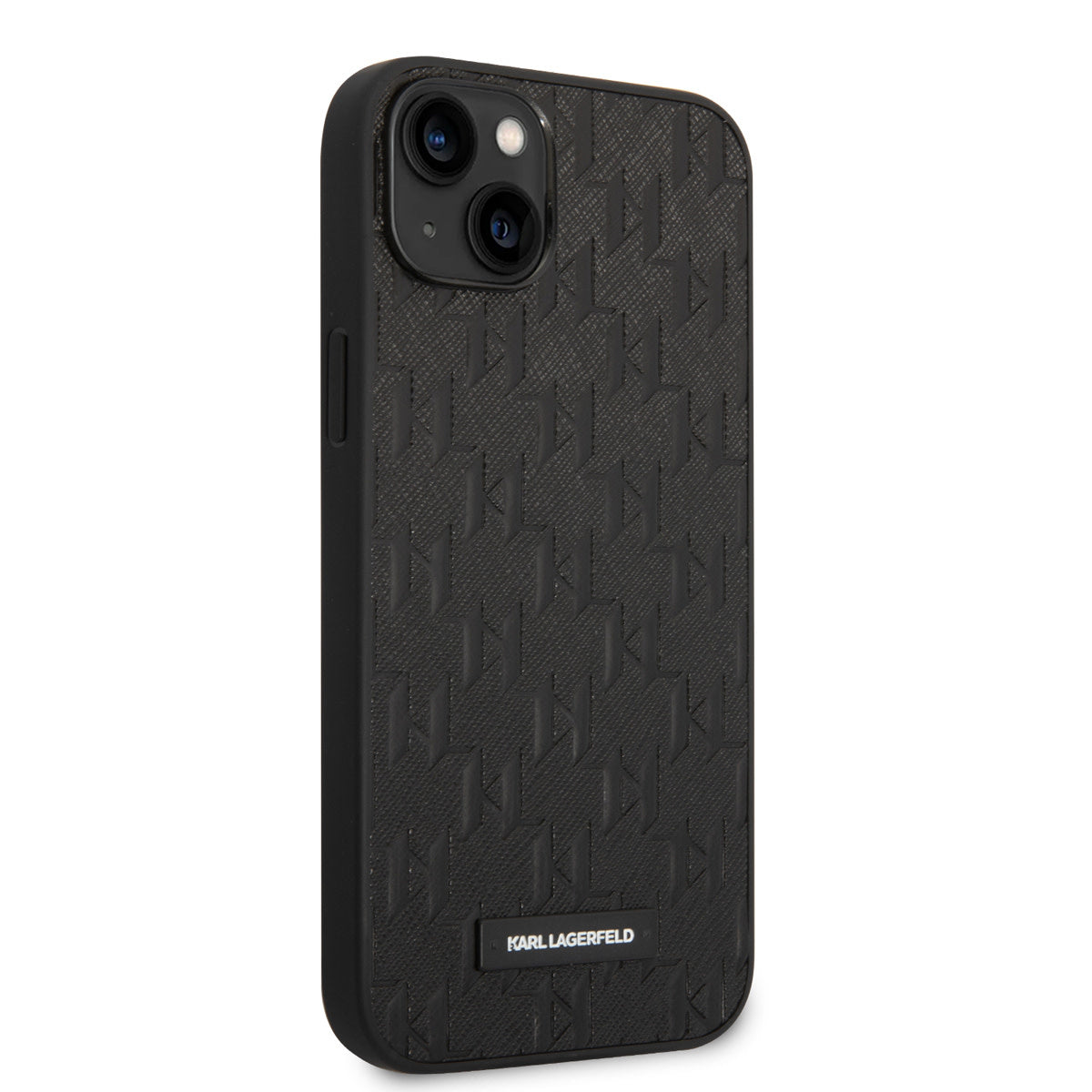 Karl Lagerfeld iPhone 14 & 15 Plus Hardcase Backcover - Saffiano Leather - Metal Logo - Black