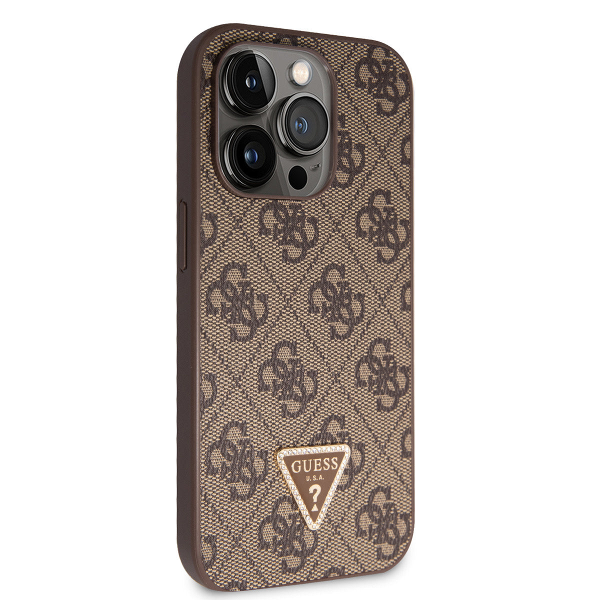 Guess iPhone 14 Pro Hardcase - 4G Logo - Strass - Brown