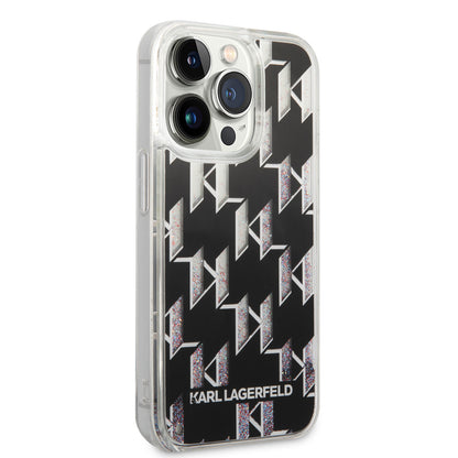 Karl Lagerfeld iPhone 14 Pro TPU Backcover - Liquid Glitter - Monogram - Black