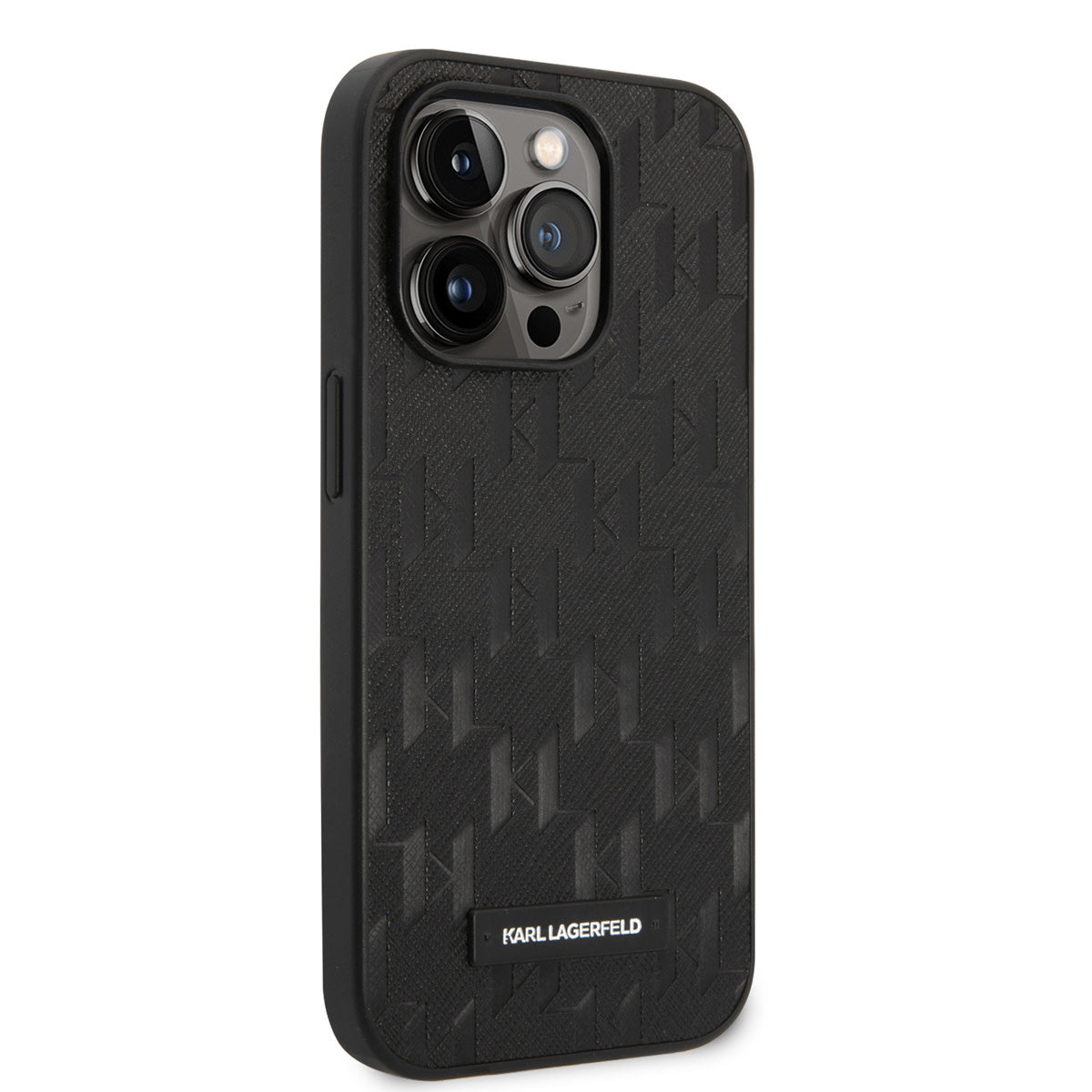 Karl Lagerfeld iPhone 14 Pro Hardcase Backcover - Saffiano Leather - Metal Logo - Black