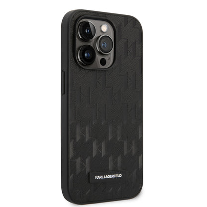 Karl Lagerfeld iPhone 14 Pro Hardcase Backcover - Saffiano Leather - Metal Logo - Black