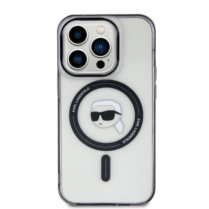 Karl Lagerfeld iPhone 15 Pro TPU Hardcase - Magsafe Compatible - Karl's Head - Transparent