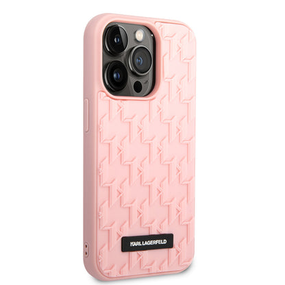 Karl Lagerfeld iPhone 14 Pro Hardcase Backcover - Saffiano Leather - Metal Logo - Pink