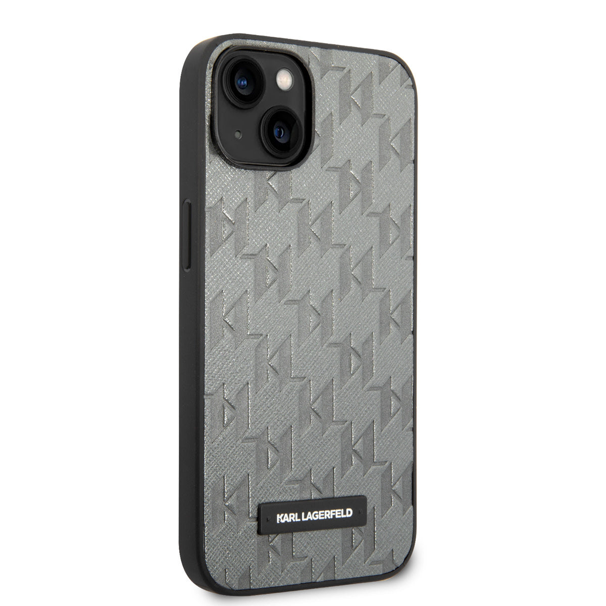 Karl Lagerfeld iPhone 14 & 13 Hardcase Backcover - Saffiano Leather - Metal Logo - Grey