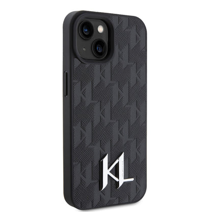 Karl Lagerfeld iPhone 15 TPU Hardcase - Hot Stamp - KL Metal Logo - Monogram - Black