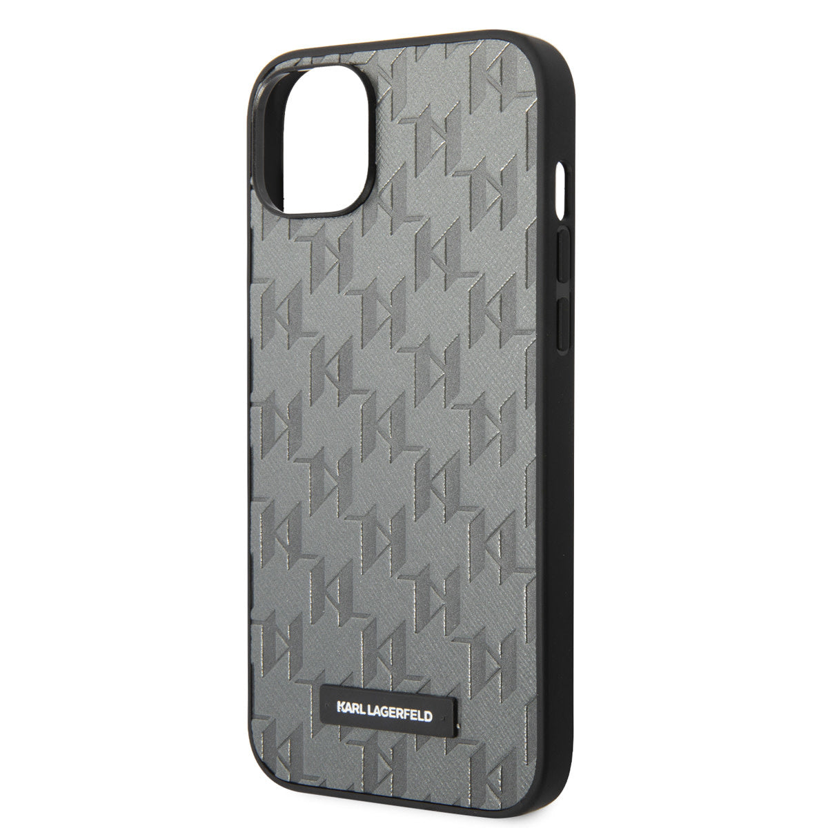 Karl Lagerfeld iPhone 14 & 15 Plus Hardcase Backcover - Saffiano Leather - Metal Logo - Grey