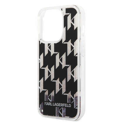 Karl Lagerfeld iPhone 14 Pro TPU Backcover - Liquid Glitter - Monogram - Black