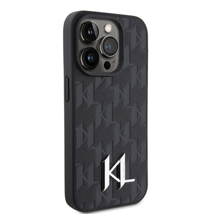 Karl Lagerfeld iPhone 15 Pro TPU Hardcase - Hot Stamp - KL Metal Logo - Monogram - Black