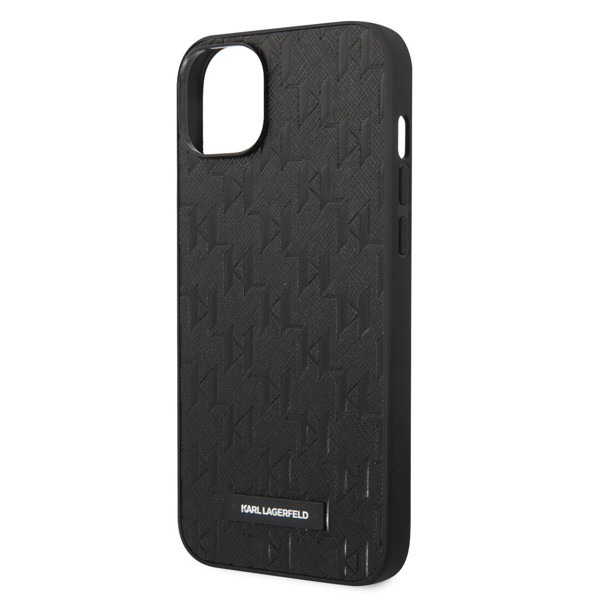 Karl Lagerfeld iPhone 14 & 15 Plus Hardcase Backcover - Saffiano Leather - Metal Logo - Black