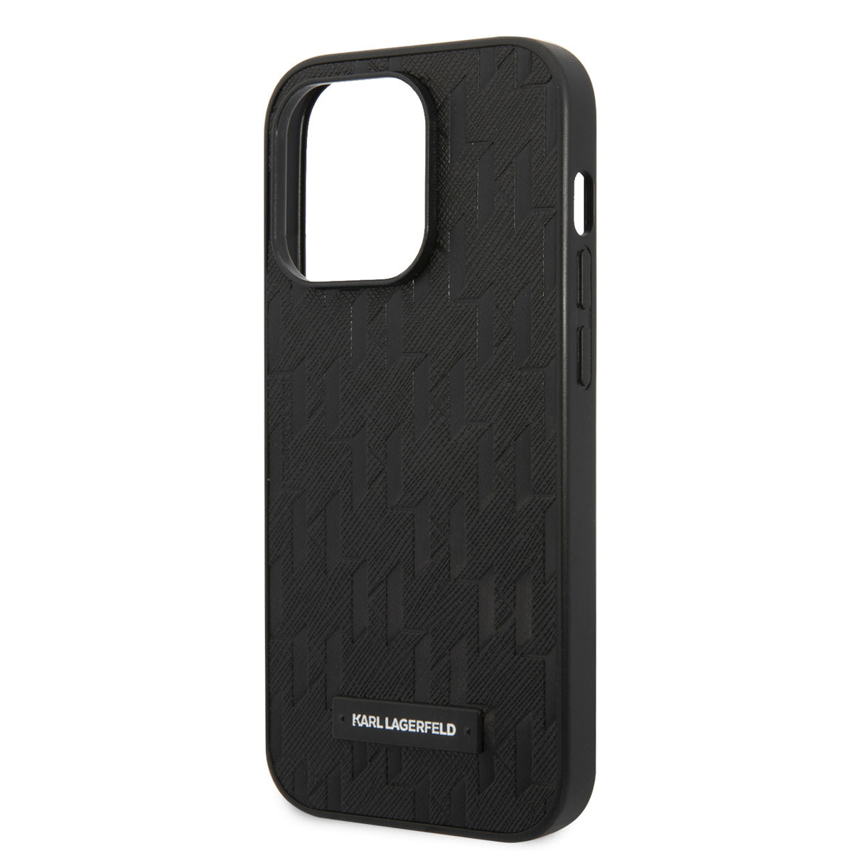Karl Lagerfeld iPhone 14 Pro Hardcase Backcover - Saffiano Leather - Metal Logo - Black
