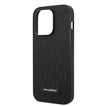Karl Lagerfeld iPhone 14 Pro Hardcase Backcover - Saffiano Leather - Metal Logo - Black