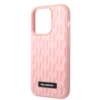 Karl Lagerfeld iPhone 14 Pro Hardcase Backcover - Saffiano Leather - Metal Logo - Pink